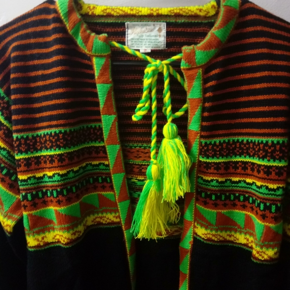 Vintage 1970's, Helen Sue, Women's, Sweater, Size S, Color Black, Yellow, Green - Picture 2 of 7